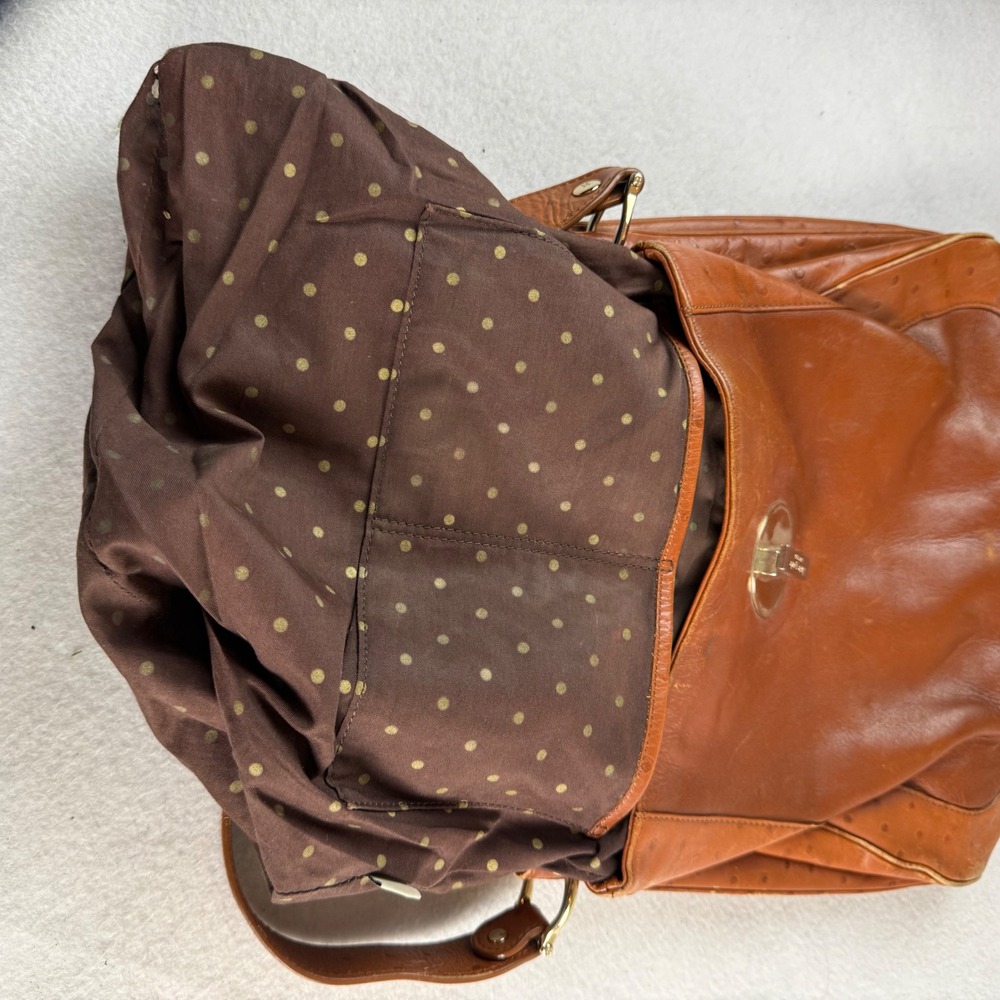 Kate Spade New York Cognac Leather Ostrich Embossed Hobo Shoulder Bag Brown - Picture 7 of 10